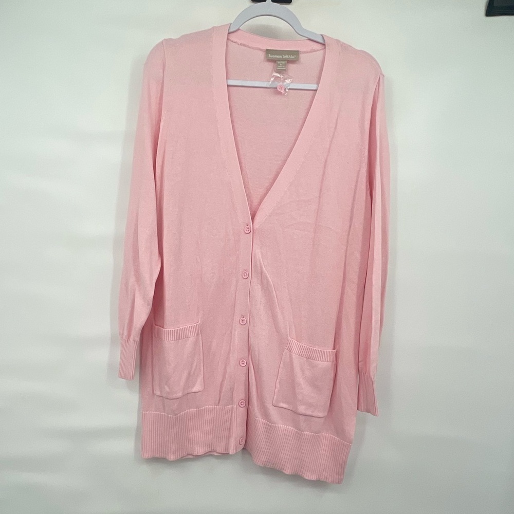 Woman within NWOT pink cotton button up cardigan